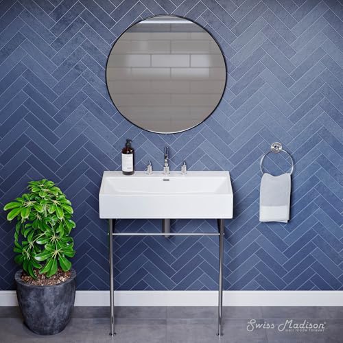 Claire 30\" Console Sink White Basin Chrome Legs with 8\" Widespread Holes