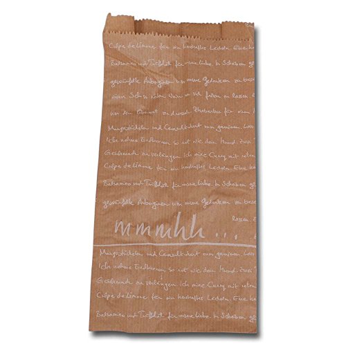 Wertpack 1000x Bäckerfaltenbeutel mmmhh, Kraftpapier, Braun/Weiß, 20 + 9 x 45 cm