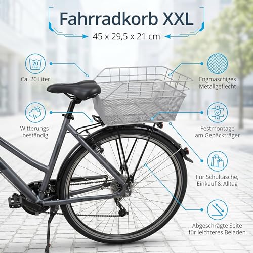 Fahrradkorb XXL Schultaschenkorb Silber Einkaufskorb Gepäckträgerkorb 45x29,5x21 cm – Ansicht 4