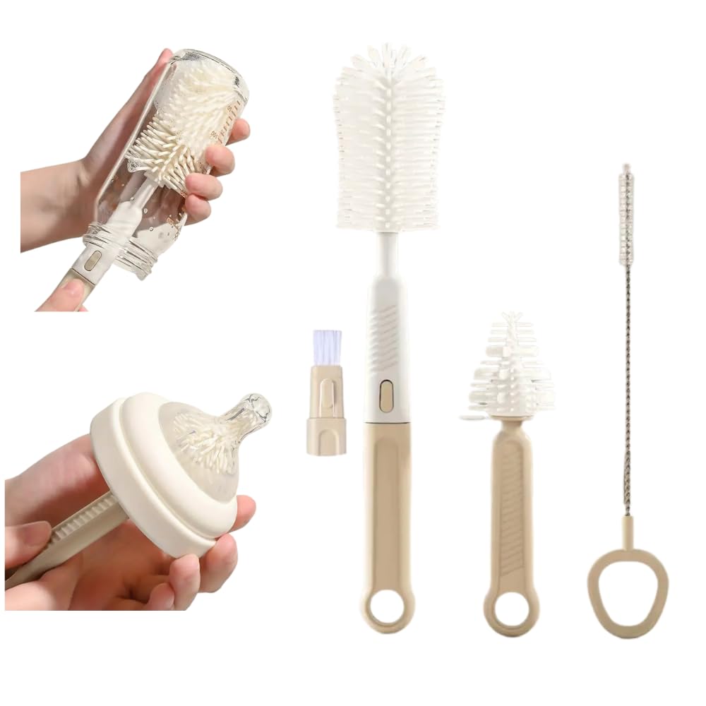 RJP 3-in-Baby Bottle Brush Set: Silicone Bottle Cleaner, Straw Cleaner Brush