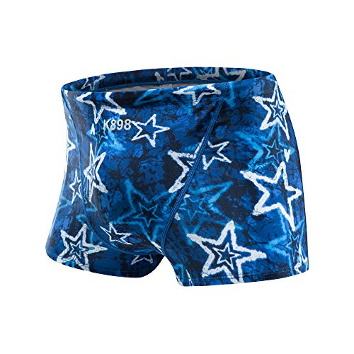 KGKE Swim Boxer Briefs Short Swim Jammer Camo Racer Mens Square Leg Swimsuit (Slim Starry Blue, L)