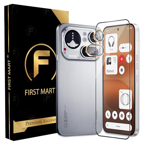 Image of FIRST MART Tempered Glass for Nothing Phone 4A Pro 5G with Gold Camera Ring Guard & Installation Kit | HD Clear Edge-to-Edge Screen Protector, Scratch Resistant, Case-Friendly | Pack of 1
