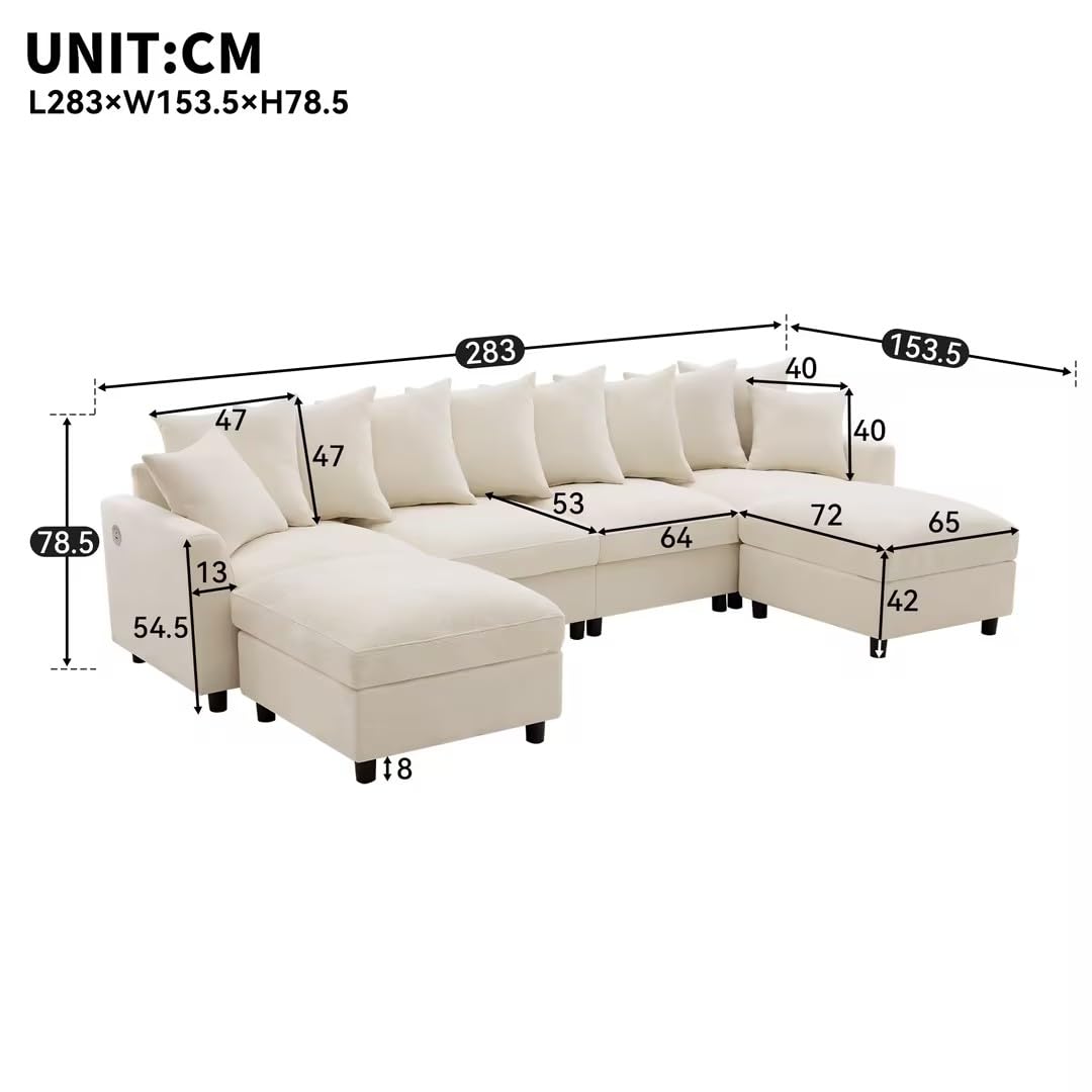 Divano angolare modulare a forma di U e L, 6 posti, beige