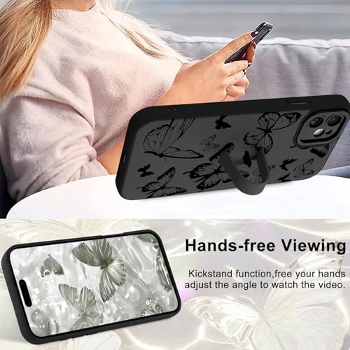 Image of for iPhone 12 Case with Finger Strap Holder, Cute Cool Butterfly Print Pattern Design for Women Men, Shockproof Anti Scratch Hand Kickstand Protective Cover, Gray