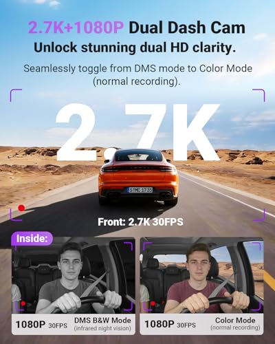 Image of Vantrue S1 Pro DMS AI Dash Cam Front and Inside, ADAS, DMS, 2.7K 2 Channel Dash Camera, STARVIS 2 Dashcam, HDR Night Vision, 5G WiF i& GPS, APP /Voice Control, 24 /7 Parking Mode, 1TB Max