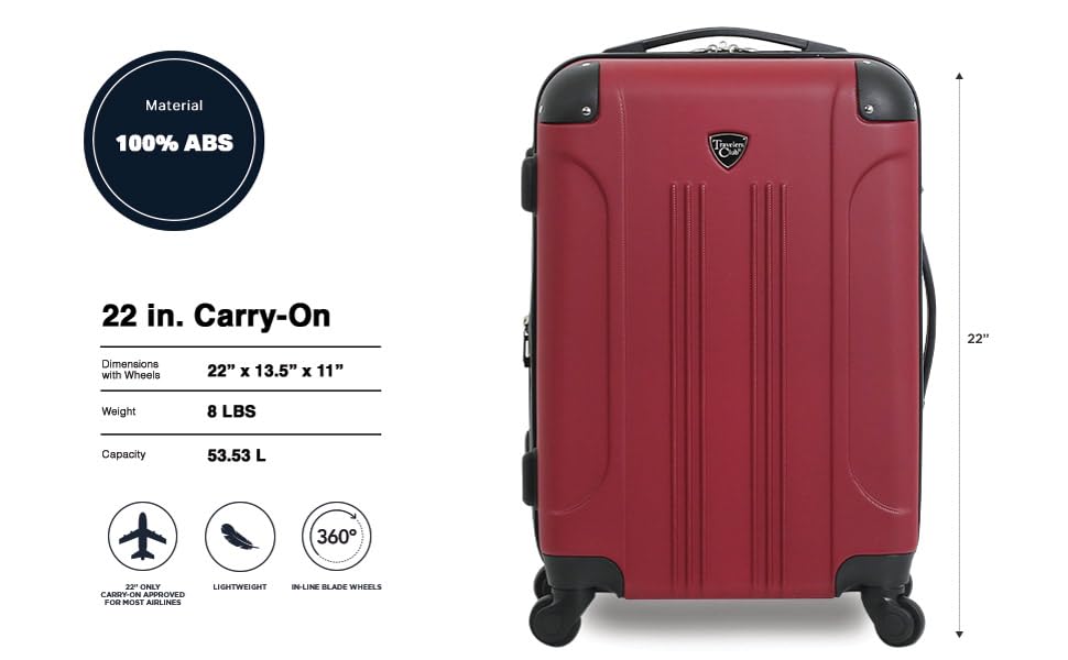 Image of Travelers Club Chicago Hardside Expandable Spinner Luggage, Rhubarb, 22 inch Carry-On