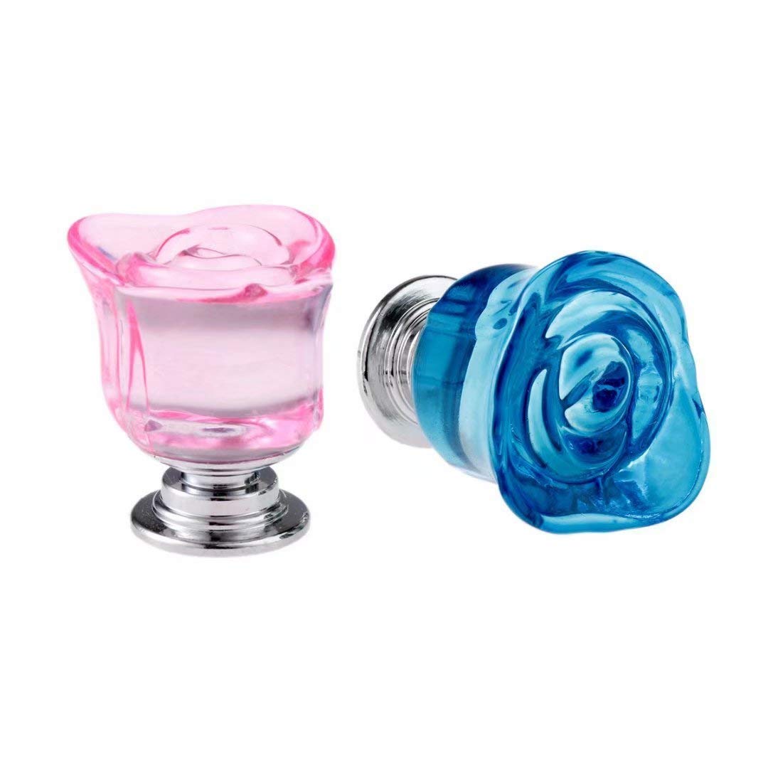 6 Piezas de Cristal Azul con Forma de Rosa, Tirador de cajón Decorativo para Muebles, Armario, Armario, tocador, Armario, Cocina y bebé, niños, decoración de Muebles para niños