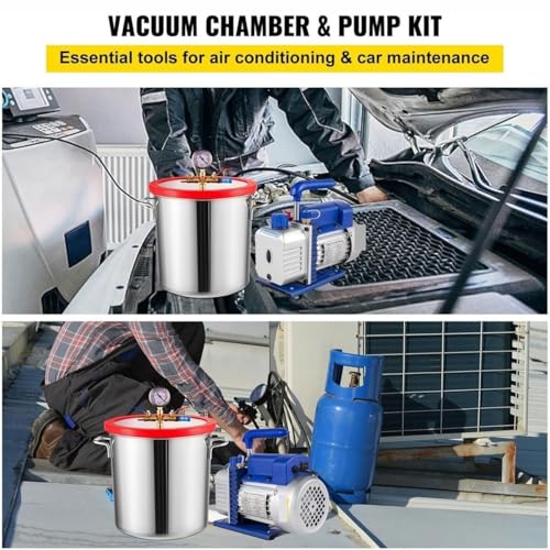 Vacío Cámara con Kit de Bomba 5CFM, Bomba de Vacío de Refrigerante para Resina y Silicona 6L/1.5Gal miniatura 6