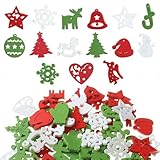 100 piezas de decoración navideña de madera en 3 colores sólidos: blanco, rojo y verde con diferentes estilos, popular entre los niños, añade un ambiente más alegre a tu fiesta de Navidad.