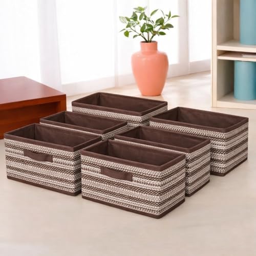 Image of DALUCI Foldable Wardrobe Organizer Storage Box (Pack of 6, Brown) | Premium Clothes Storage Basket for Wardrobe & Closet | Strong Non-Woven Foldable Boxes for Storage | Space Saving Cloth Organizer