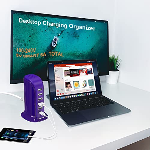 Image of iPhone Charger Fast Charging Upoy, Multi Device USB Charging Station, 6 Ports USB Blocks, Power Adapter 1 USB C + 5 USB A Ports, Kawaii Electronics Accessories, Essentials for Travel, Vacation, Home
