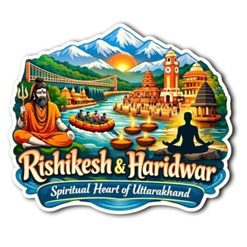Image of Apna Gift Wooden Fridge Magnet Sticker for Refrigerator Door| Multipurpose Office Magnet for Home Kitchen Decor| Souvenir Gift Travel Memory Fridge Decoration| 4 x 3 Inch Magnet (Rishikesh & Haridwar)