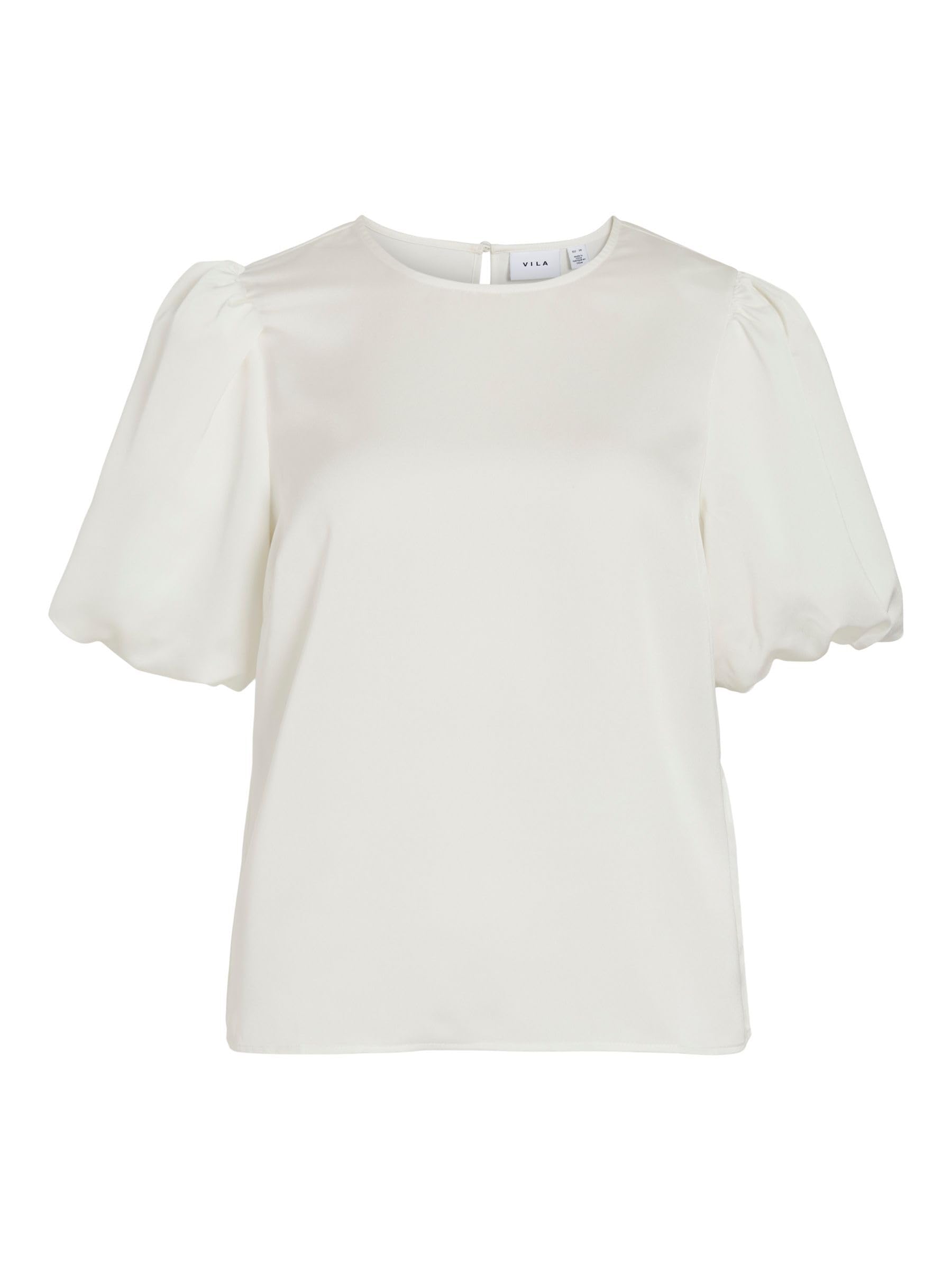 Vila Variety 2/4 Satin Puff Top - Noos, Snow White, 14
