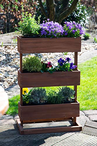 dobar® 58525e Vertikales Blumenbeet Dreistufig | Vertikales Hochbeet mit 3 Pflanzkästen | Vertikalbeet für Garten/Terrasse/Balkon | Blumentreppe inkl. Pflanzfolie | 49,5 x 30 x 78 cm | Braun