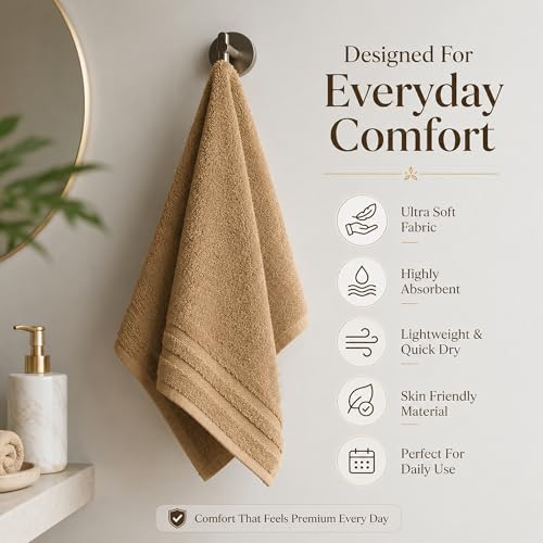 Image of Divine Casa Cotton Hand Towels Pack of 4 Brown & Grey, 550 GSM Ultra Soft & Highly Absorbent Thick Bathroom Towels, 60 x 40 cm
