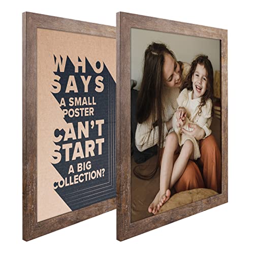 Frametory, 16X20 Poster Frame Brown Distressed Grain Style Frames For 16 By 20 Picture Or Photo- Wide Moulding Design With Real Glass - Wall Display Hanging(2 Pack) #TOP5