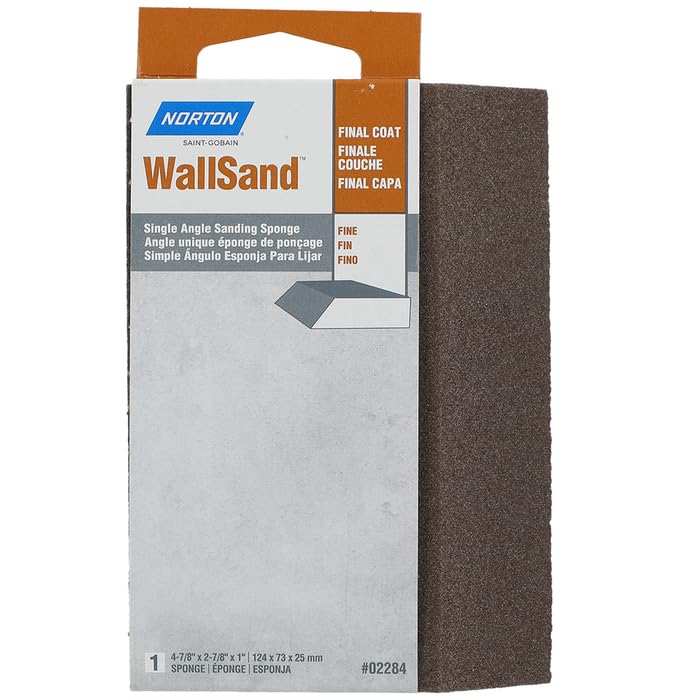 24-Pack of 4-7/8” x 2-7/8” x 1” Norton 02284 WallSand Sanding Sponge, Fine, Single Angle