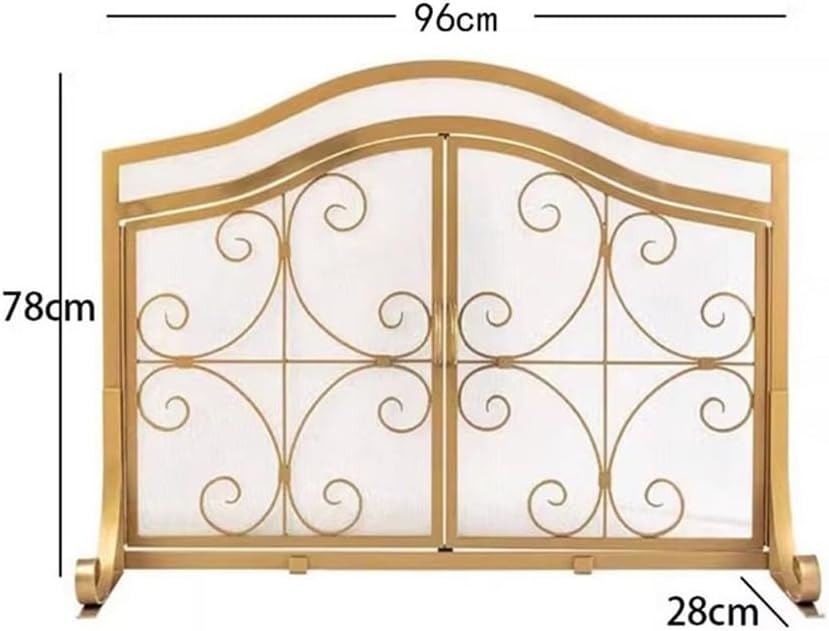 Fireplace Screen Double Door Designed Golden Fireplace Screen Hollow Out Carved Guardrail Living Roo