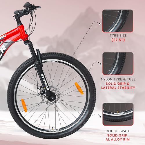 Image of Stryder 27.5T Krueger Mountain Cycle for Men & Women with Front Suspension and Dual Disc Brake | Multi- Speed Cycle - Ideal for 12+ Years (Frame: 18 Inches) (Black::Red)