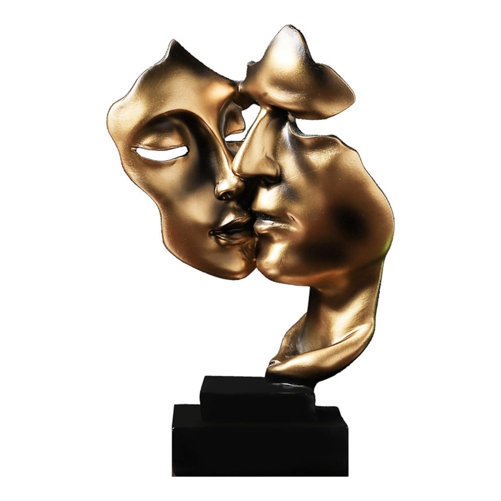 CTRLZS Sculpture Home Decor Mask Gold Statue Face Modern Resin Figures for Decoration Desk Table Couple Mask Crafts