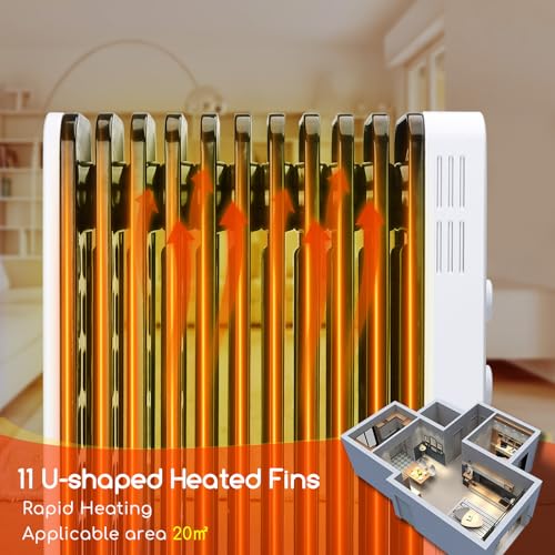 aigostar radiateur à bain d'huile 11 éléments. 2300 w, 3 niveaux de puissance et thermostat réglable. protection contre la surchauffe et les basculements. Économie d’énergie. 20m2. luke