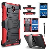 ZTE Zmax 2 Case, Combo Rugged Shell Cover Holster with Built-in Kickstand and Holster Locking Belt Clip + Circle(TM) Stylus Touch Screen Pen And Screen Protector Red