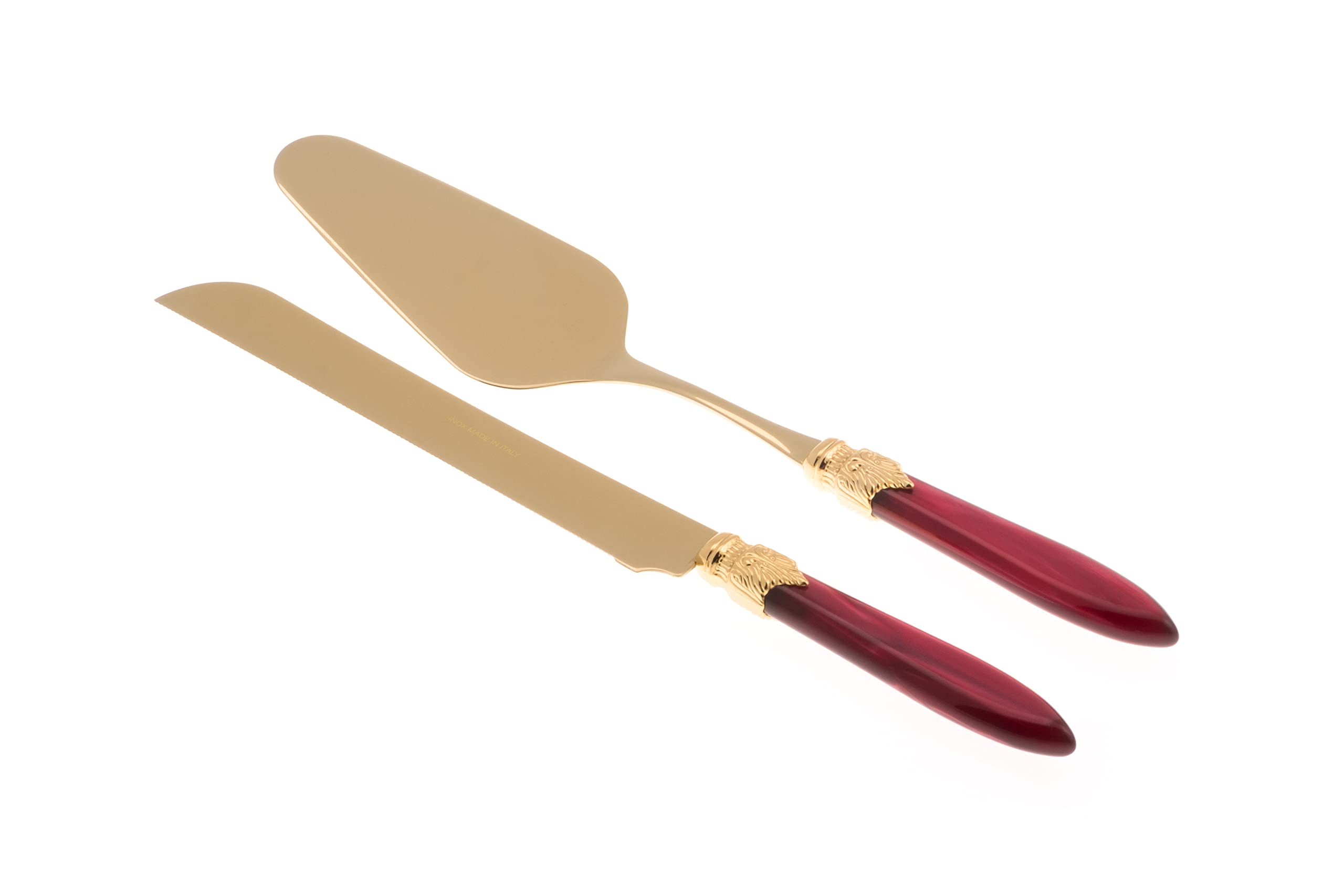 Rivadossi Laura Oro Bordeaux - Set di Pala e Coltello per Torta, 2 Pezzi - 100% Made in Italy, Artigianalità e Design - Acciaio Inox 18/10