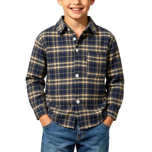 Boys Long Sleeve Button Down Shirts Plaid Casual Shirt Kids Fall Clothes - image 1