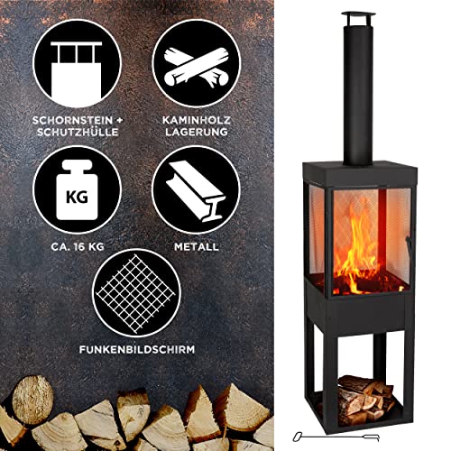 Terrassenofen mit Schornstein - Gartenkamin mit Funkenschutz - Feuerstelle für den Garten oder Terasse - Karbonstahl Terrassenofen – Bild 4