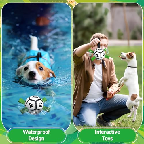 Image of QDAN Dog Toys Balls with Bell Inside, Squeaky Dog Balls for Tug of War, Puppy Birthday Gifts, Dog Water Toys, Ball for Small Dogs(Black Green, 5 inch)
