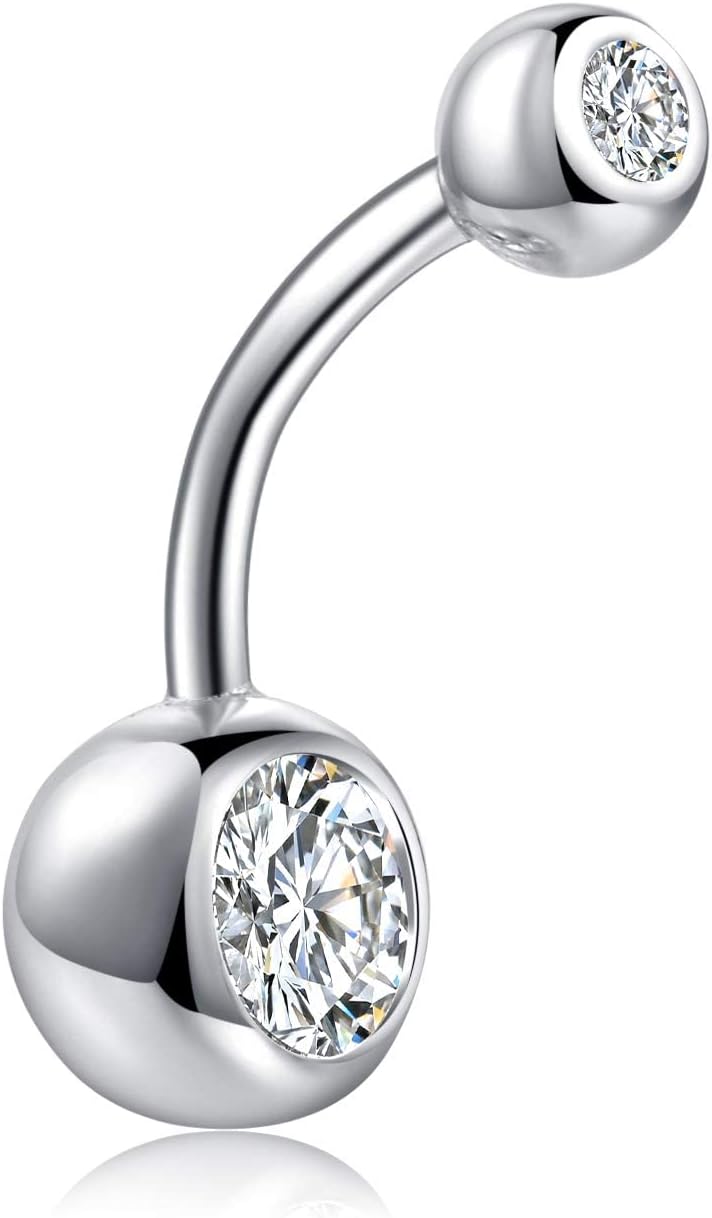 Sterling Silver Belly Button Rings for Women Men CZ Navel Rings Curved Barbell Belly Rings Belly Piercing 8mm 10mm 12mm