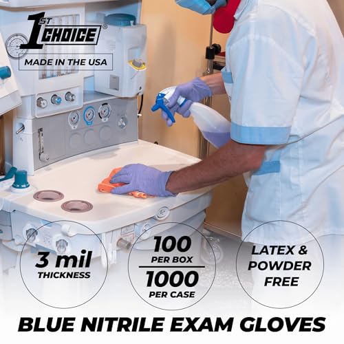 Image of 1st Choice Blue Indigo Nitrile Exam Gloves Made in USA, Disposable Medical, Latex Free, 3 Mil, for Professional and Home Use
