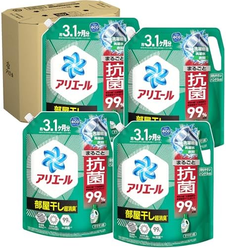 （18:30時点） アリエール 洗濯洗剤 液体 超抗菌プレミアム 部屋干し超消臭 天日干し級にさわやかな香り 詰め替え 2210gｘ4袋 [大容量] [ケース品]