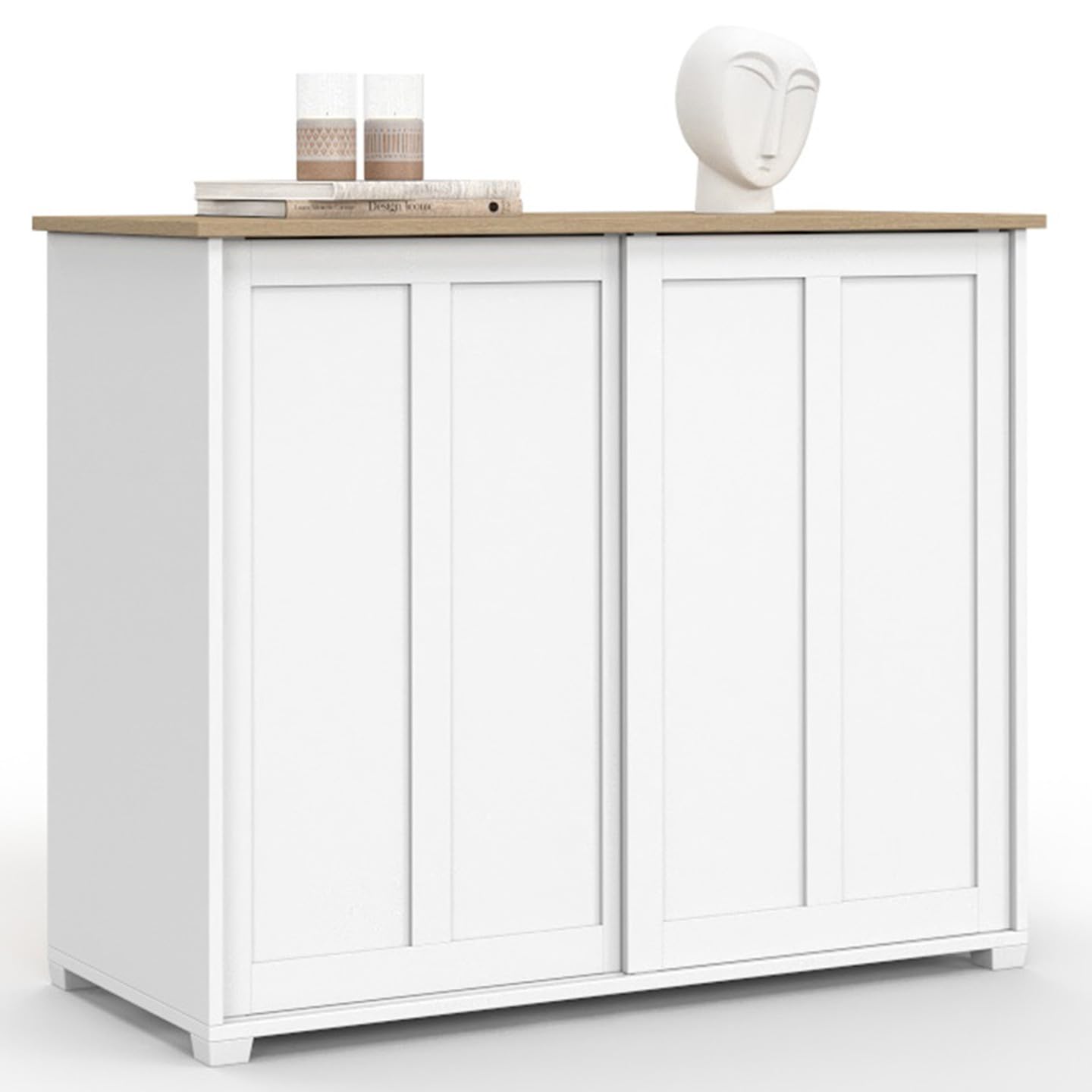 IDMarket - Aparador Jango de 100 cm con 2 puertas correderas, blanco y tablero de madera