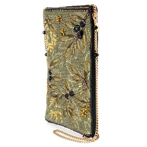Mary Frances Olive Branch Beaded Floral Crossbody Cell Phone Bag Clutch with Leaf and Blossom Design, Green4