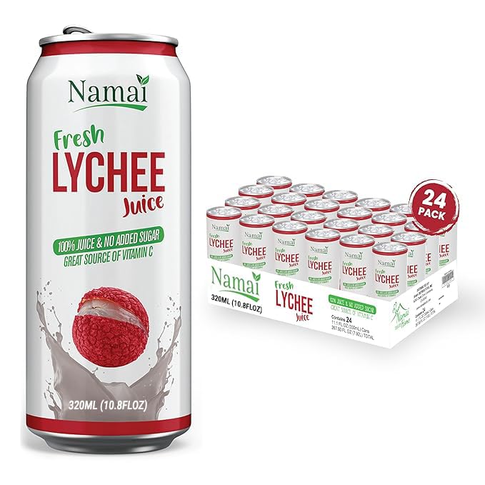 Namai 100% All Natural Pure Lychee Juice, No Added Sugar, No Preservatives, Pack of 24