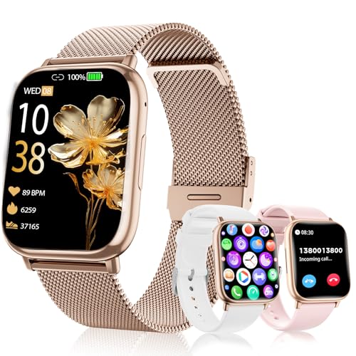 Reloj Inteligente Mujer 1.83' HD Pantalla Táctil Smartwatch con Llamadas Bluetooth Fitness Tracker 120+ Modos Deportivos Pulsometro SpO2 Presión Arterial IP68 Monitor de Sueño Android iOS (Oro rosa)