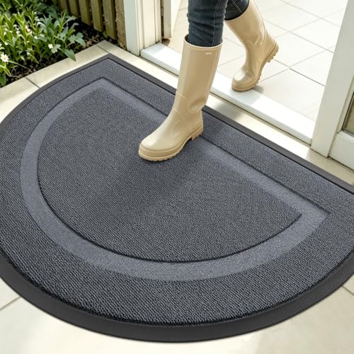 Image of OLANLY Half Circle Door Mat Indoor Outdoor Entrance Welcome, Waterproof All-Season, All-Weather Doormat, Sturdy Natural Rubber, Low Profile, Easy Clean Patio Porch Entryway Mat, 35x23, Charcoal Gray