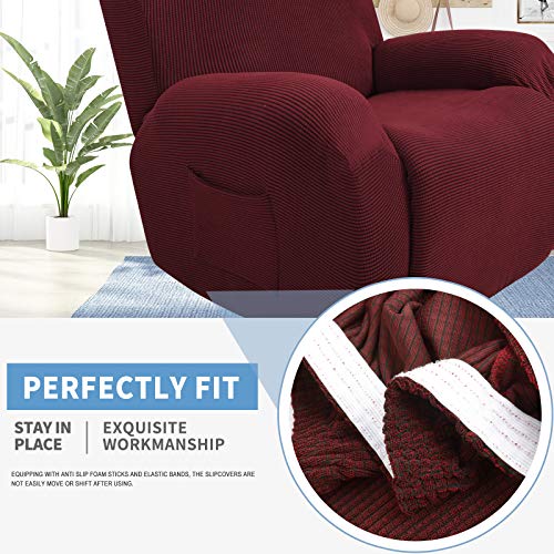 Jiviner Super Stretch Recliner Chair Covers 4 Pieces Sofa Slipcover For Recliner Chair Spandex Soft Recliner Slipcover With Pockets Recliner Furniture Protector (Recliner, Wine Red) #TOP2