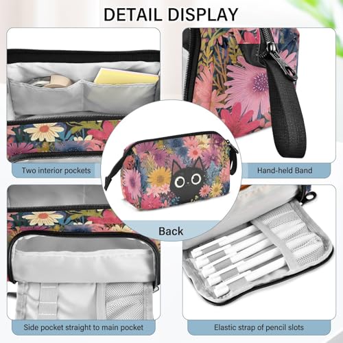 Image of Cute Cat Big Capacity Pencil Pen Case Large Pencil Pouch | Portable Multi Compartment Zipper Pencil Bags Stationery Storage for Men Women College Office