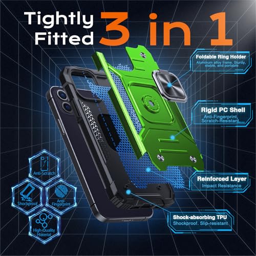 Image of Anqrp Heavy Duty Case for iPhone 12 Mini Case with Enhanced Ring Holder Grip Stand, Military Grade Shockproof Rugged Drop Protective Silicone Hard Slim iPhone 12 Mini Phone Case Cover,Spring Grass