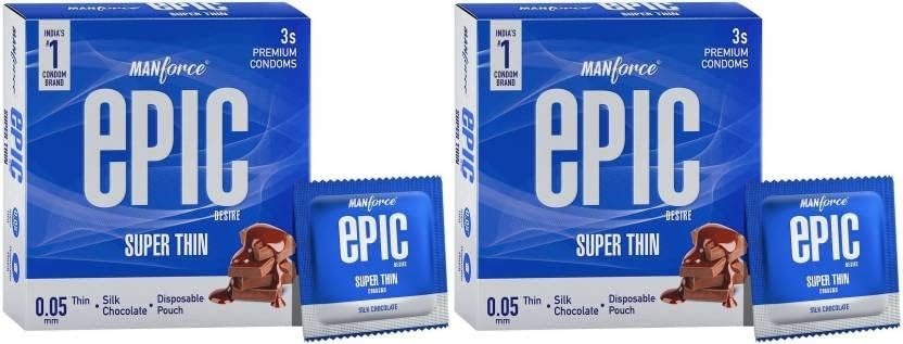 MANFORCE Epic Desire Super Thin Premium Condoms for Men Silk Chocolate Flavour Condom (3 Sheets) x Pack of 2-image-8