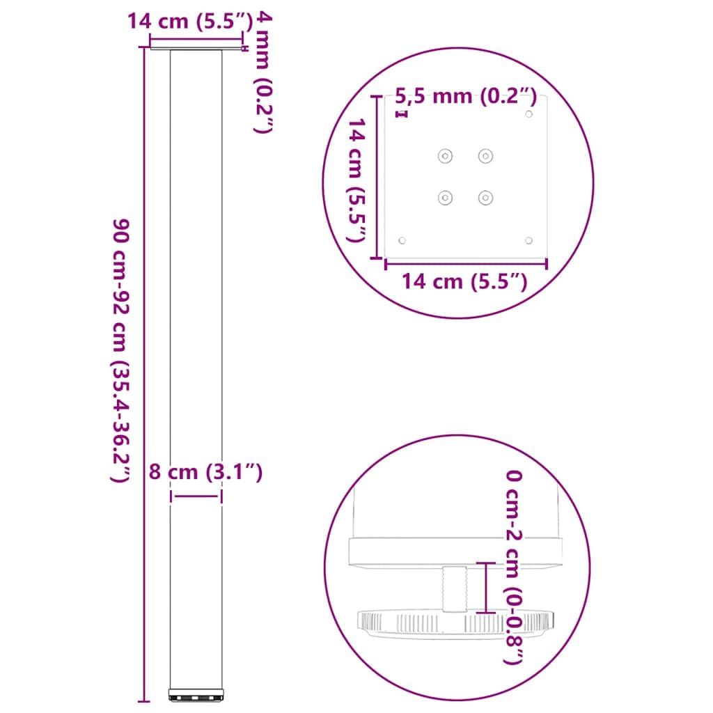 vidaXL Gambe per tavolo da bar 4 pz bianche 90-92 cm in acciaio