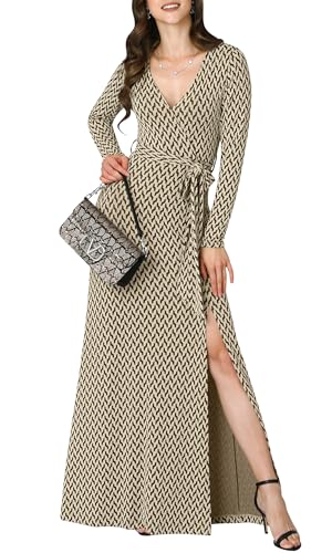 Image of KOH KOH Womens Long Sleeve V-Neck High Slit Cocktail Evening Gown Maxi Dress