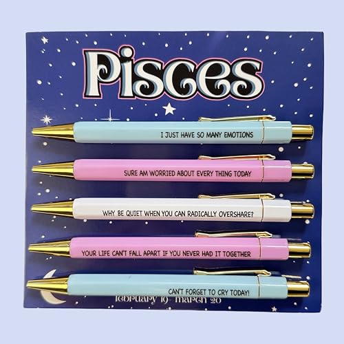 virsomier 5pcs Funny Pisces Pens - 12 Constellation Birthday Gift Office School Writing Pens for Friends and Colleague Smooth Writing Quick Drying Black Ink (Pisces)