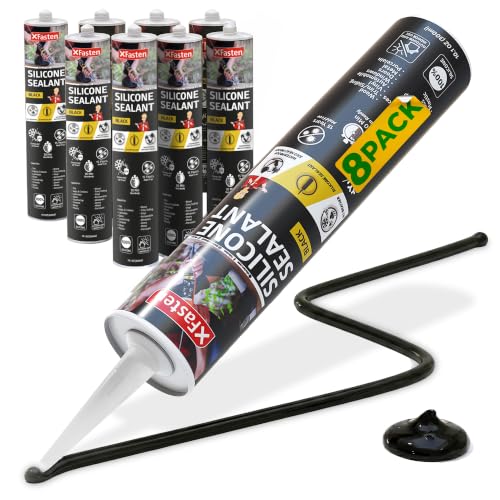 Image of XFasten Silicone Sealant Waterproof Black Cartridge, 10.1 oz (8-Pack) Black Caulking Silicone Adhesive Sealant Cartridge for RV, General Use, Window, Door, Glass, Automotive Leak Sealing