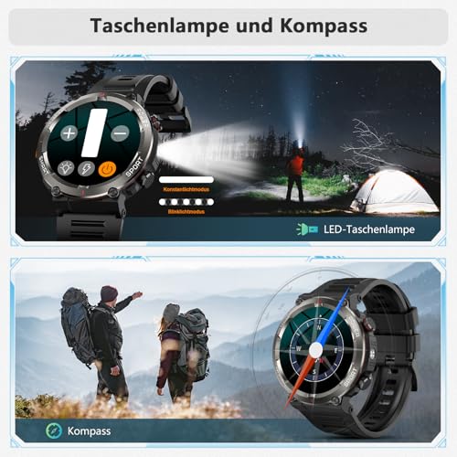 Smartwatch Herren mit Telefonfunktion, 1,45" HD Fitnessuhr Smart Watch , Fitness Tracker Sportuhren mit Pulsmesser Schlafmonitor Schrittzähler, 120+Sportmodi, IP68 Wasserdicht Uhr für Android iOS – Bild 5