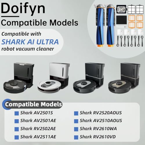 Image of Replacement Parts Compatible with Shark AI AV2501S AV2511AE AV2501AE RV2502AE RV2610WA AV2510AOUS RV2520AOUS Robot Vacuum Cleaner, 2Main Brush, 4 motor pre-filters, 4Foam Filters, 8Side Brushes