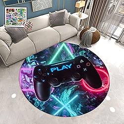 PEIHUODAN Alfombras Gaming Suelo Habitacion Redondas Grandes Pequeñas Juvenil Chico Infantiles Alfombras Gamer Videojuegos Modernas Alfombras Salon Baño Antideslizante Lavables Vinilo (Verde,120 cm)
