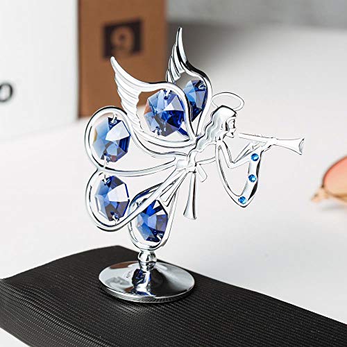 Matashi Guardian Angel Figurine Crystal Studded Ornament (Flying Angel, Chrome/Silver) #TOP7